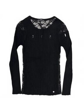 Y2K Rufen Sz M Black Ribbed Long Sleeve With Cutouts And Laced Back Goth Grunge